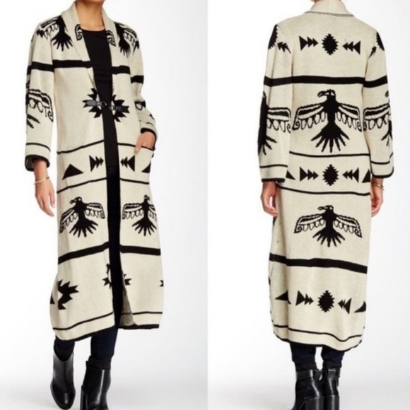 Vertigo Paris Sweaters - Vertigo Aztec Thunderbird Long Knit Cardigan Duster NWOT